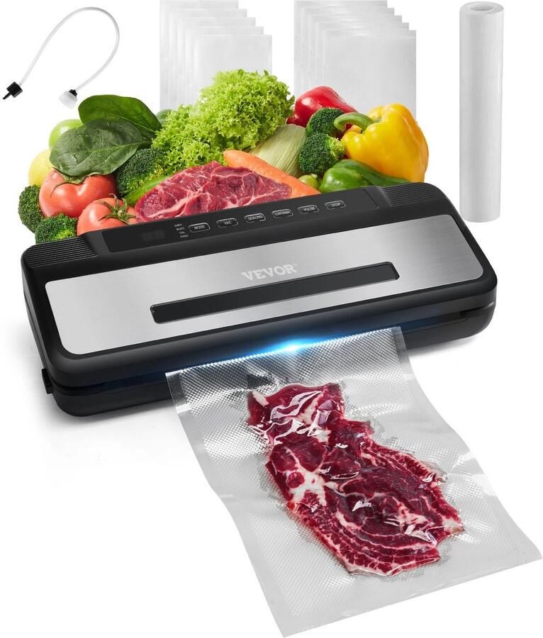 Emvae Vacumeermachine Vacuümmachines Vacuum Sealer Vacuümsealer voor Voedsel 80 kPa 120W 7-in-1 30 cm Afdichtingslengte RVS en ABS