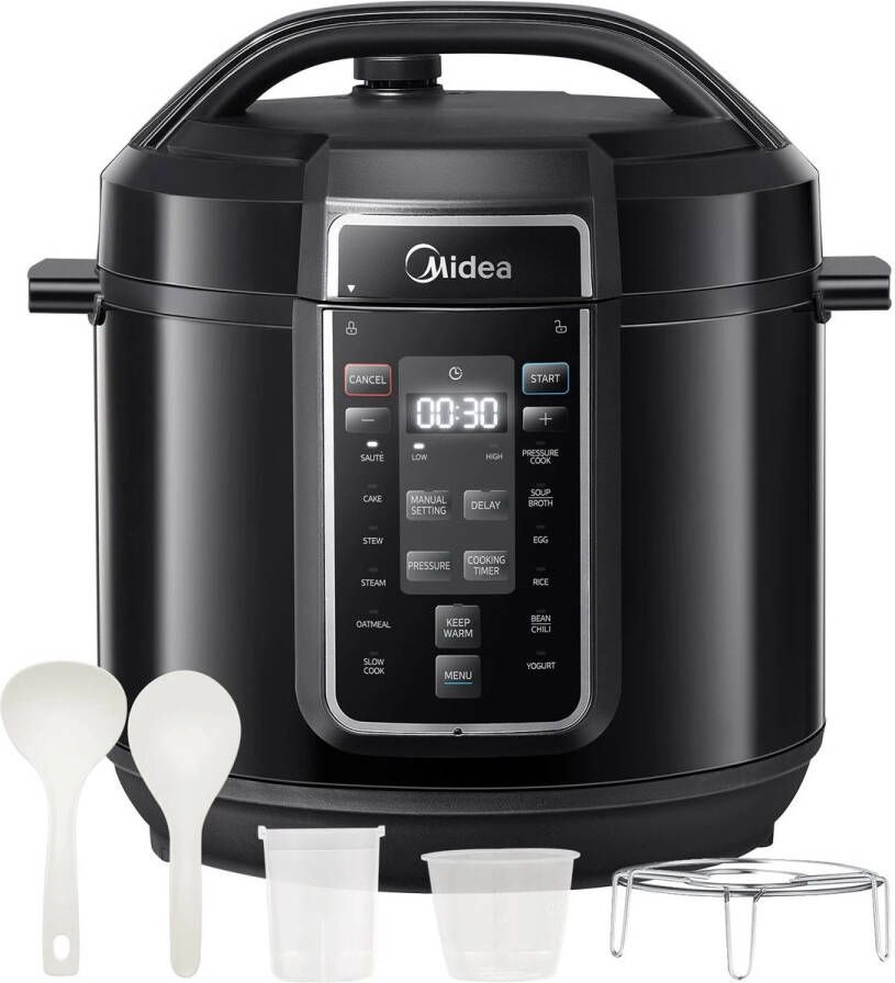 Equal to None Multicookers 9-in-1 multicooker 6L 16 Standen 10 veiligheidsfuncties Vaatwasser- Timerfunctie LCD- Roestvrij rijstkoker stomer slowcooker yoghurtmaker sautépan sous vide warmhoudfunctie en cake-bakfunctie Zwart