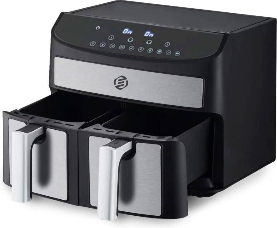 Equivera Dubbele Airfryer Dubbele Mand Dual Cook Heteluchtfriteuse Verschillende Programma's Dual Zone Mega