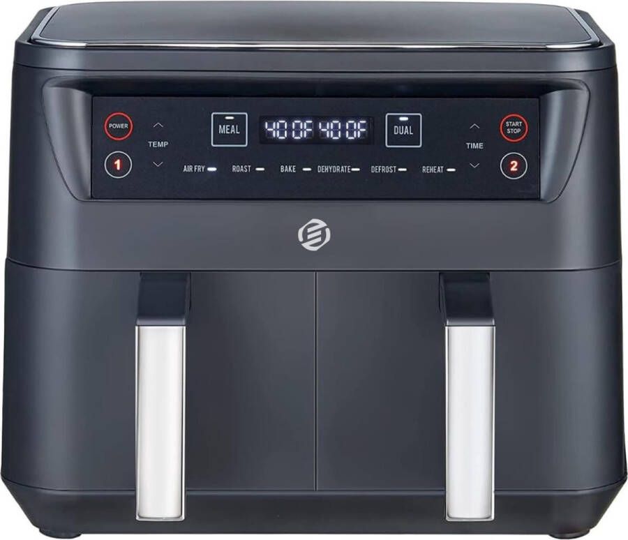 Equivera Dubbele Airfryer Dubbele Mand Dual Cook Heteluchtfriteuse Verschillende Programma's Dual Zone Mega
