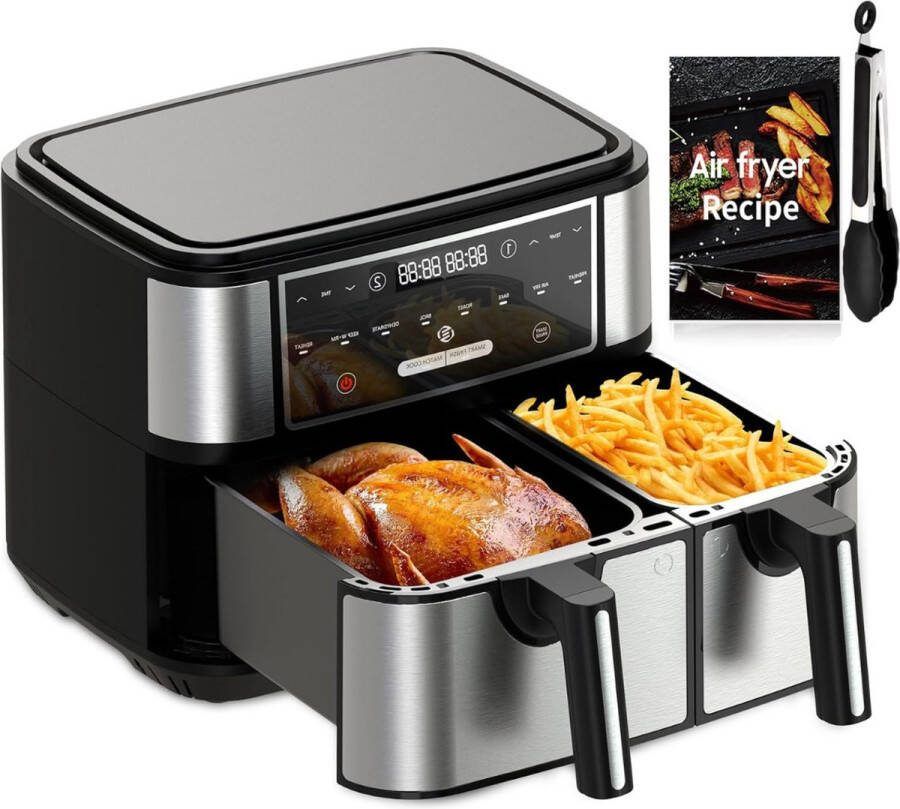 Equivera Dubbele Airfryer Dubbele Mand Dual Cook Heteluchtfriteuse Verschillende Programma's Dual Zone Mega