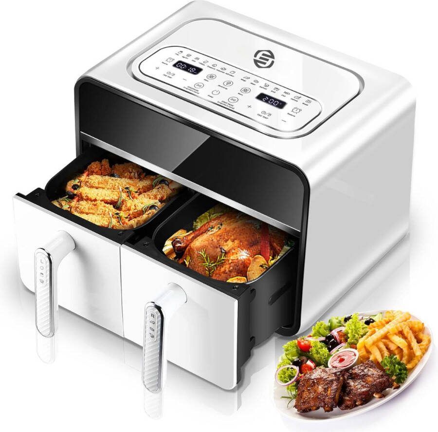 Equivera Dubbele Airfryer Dubbele Mand Dual Cook Heteluchtfriteuse Verschillende Programma's Dual Zone Mega