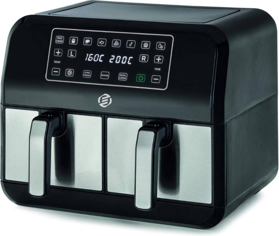 Equivera Dubbele Airfryer Dubbele Mand Dual Cook Heteluchtfriteuse Verschillende Programma's Dual Zone Mega