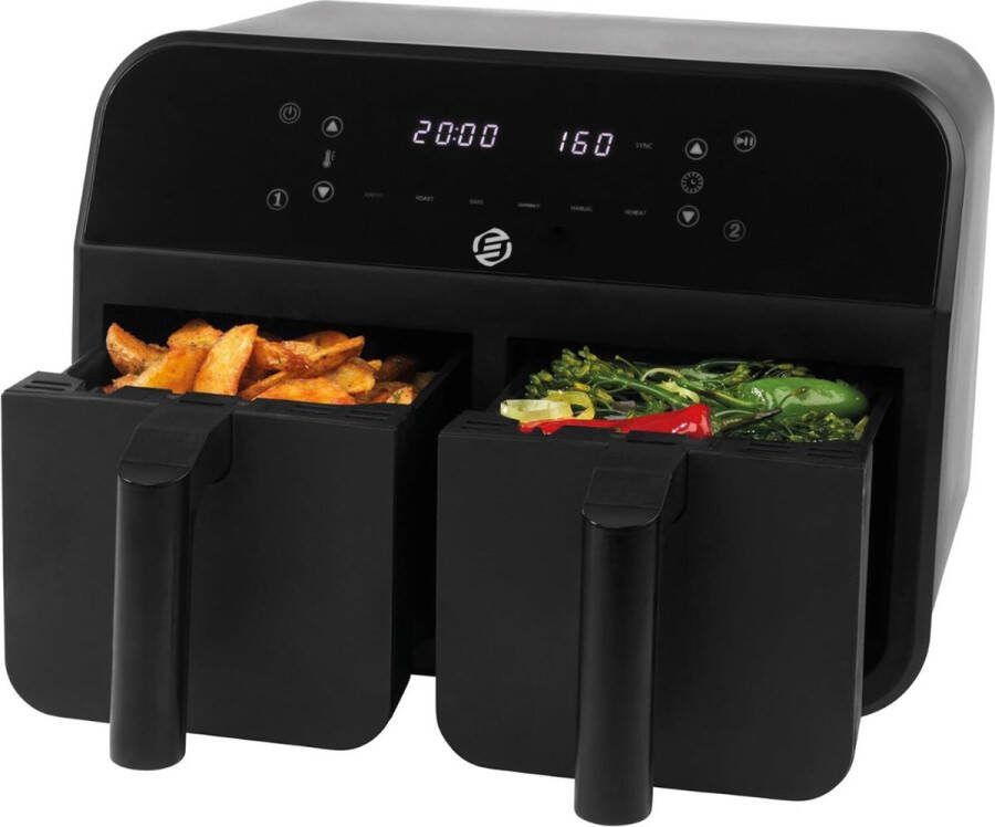 Equivera Dubbele Airfryer Dubbele Mand Dual Cook Heteluchtfriteuse Verschillende Programma's Dual Zone Mega