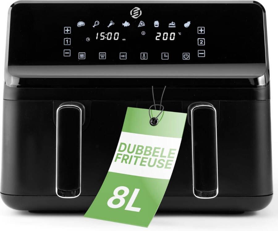 Equivera Dubbele Airfryer Dubbele Mand Dual Cook Heteluchtfriteuse Verschillende Programma's Dual Zone Mega