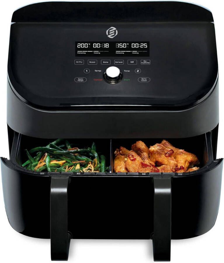 Equivera Dubbele Airfryer Dubbele Mand Dual Cook Heteluchtfriteuse Verschillende Programma's Dual Zone Mega