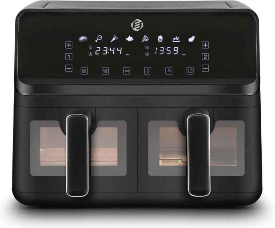 Equivera Dubbele Airfryer Dubbele Mand Dual Cook Heteluchtfriteuse Verschillende Programma's Dual Zone Mega