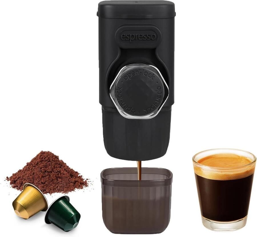 Equivera Draagbaar Koffiezetapparaat 2 in 1 15 Bar Zwart