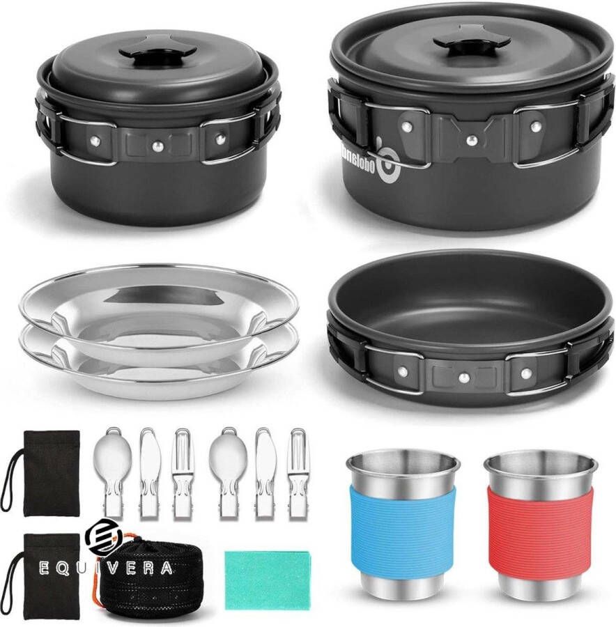 Equivera Roestvrijstalen kookpannenset Campfire Large Groot formaat voor buiten koken reis waterkoker