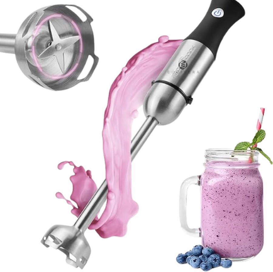 Equivera Staafmixer Snelheidsregeling 4 Roestvrijstalen Messen Sleutelschakelaar Afneembare Mengstaaf