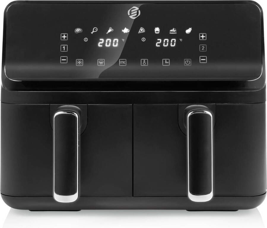 Equivera Dubbele Airfryer Dubbele Mand Dual Cook Heteluchtfriteuse Verschillende Programma's Dual Zone Mega