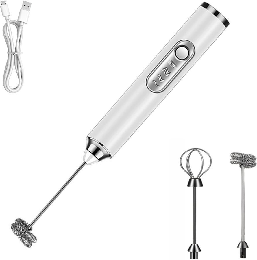 Ericbee Elektrische Melkopschuimer met 3 Standen-Melkopklopper Handmatig-Melkopschuimer-Matcha Klopper-Koffieschuimer-Schuimklopper-Eiwitklopper-Mini Mixer- USB A Oplaadbaar-Wit