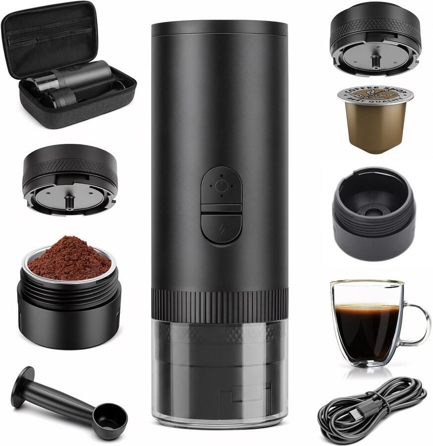 Ericbee Mini Koffiezetapparaat Camping Draagbare Espressomachine 7800 mAh 2-in-1 100 ml Watertank