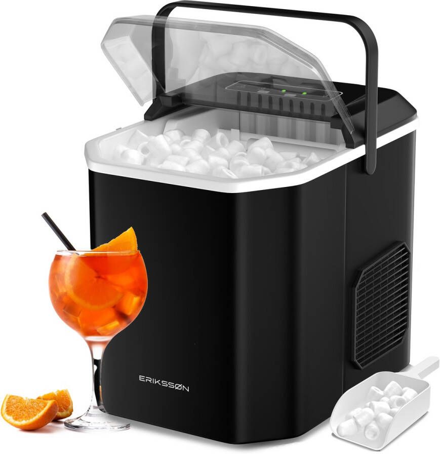 Erikssøn IJsblokjesmachine IJsblokjesmaker Incl. IJsschep – 12kg 24 uur – 9 Blokjes 6 Min Draagbaar – Zelfreinigingsfunctie Zwart - Foto 2