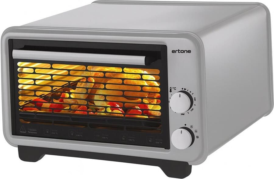 Ertone Elektrische Mini Oven – 36 Liter – 710W Boven & 710W Onder – Thermostaat – Timer met Alarm – Verstelbare Bakplaathoogte – Hittebestendig Glas – Inclusief 2 Bakplaten & Cr-Ni Grill - Foto 2