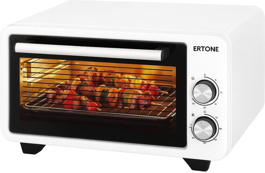 Ertone Elektrische Mini Oven – 36 Liter – 710W Boven & 710W Onder – Thermostaat – Timer met Alarm – Verstelbare Bakplaathoogte – Hittebestendig Glas – Inclusief 2 Bakplaten & Cr-Ni Grill