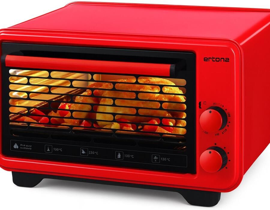 Ertone Elektrische Mini Oven – 36 Liter – 710W Boven & 710W Onder – Thermostaat – Timer met Alarm – Verstelbare Bakplaathoogte – Hittebestendig Glas – Inclusief 2 Bakplaten & Cr-Ni Grill