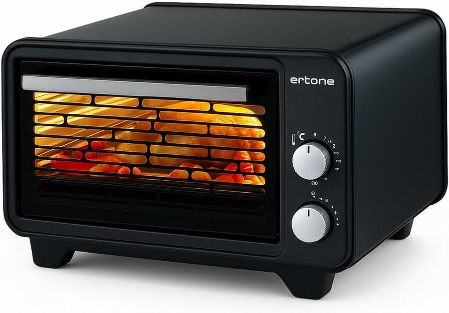 Ertone Elektrische Mini Oven – 36 Liter – 710W Boven & 710W Onder – Thermostaat – Timer met Alarm – Verstelbare Bakplaathoogte – Hittebestendig Glas – Inclusief 2 Bakplaten & Cr-Ni Grill