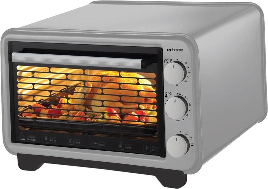 Ertone Elektrische Mini Oven – 36 Liter – 710W Boven & 710W Onder – Timer met Alarm – Thermostaat – Verstelbare Trayhoogte – Hittebestendig Glas – Inclusief Bakplaten & Cr-Ni Grill