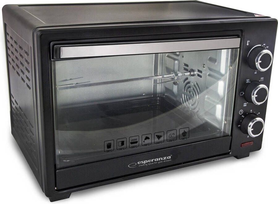 Esperanza EKO006 Mini-oven met convectie en spit 25 l 1600W Zwart - Foto 1