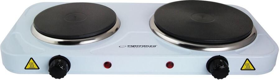 Esperanza YELLOWSTONE Elektrische Kookplaat – Dubbele Kookplaat – 2500 W – 5 Warmtestanden – Vrijstaand – Wit