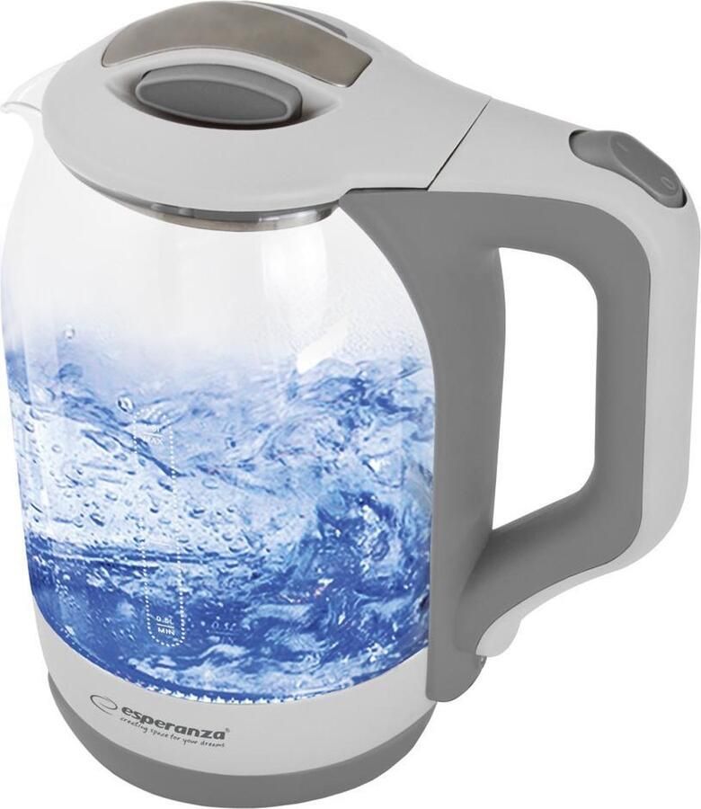 Esperanza Yukon Glazen Waterkoker Blauw LED 1 7 Liter 1500W