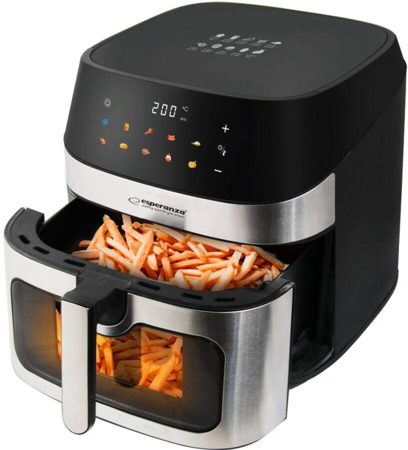 Esperanza PATATE AL FORNO Airfryer 8L – Heteluchtfriteuse zonder olie – 10 programma s – Kijkvenster – Digitale bediening – Zwart