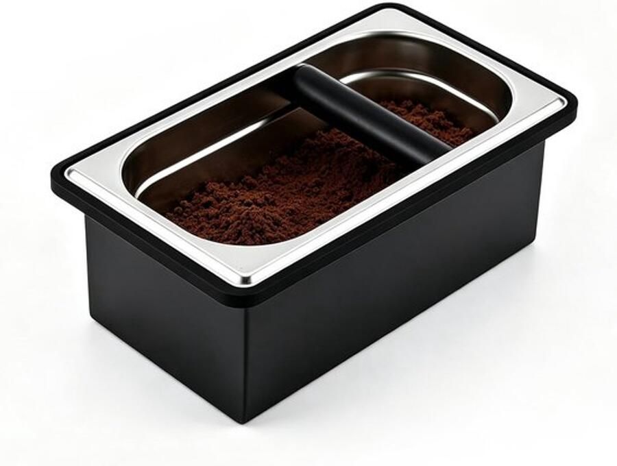 Espresso-klopbox grote capaciteit roestvrijstalen koffieklopbox espressomachine met geluidsreducerende rubberen ring en siliconen stang gereedschap voor koffieset koffiepuck-container (zilver)