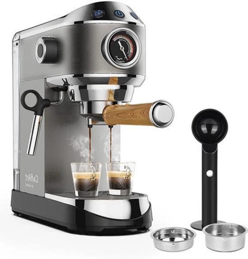 Espressomachine – 20 Bar – Compact Koffiezetapparaat Semi-Automatisch 1.1L Gemalen Koffie – RVS Heetwaterfunctie -Voor Espresso Cappuccino Latte en Mocha