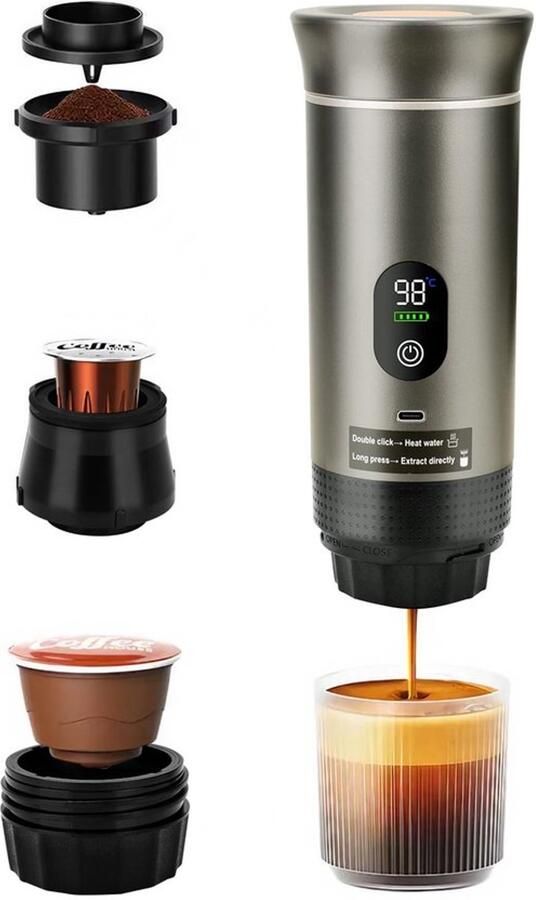 Espressomachine Draagbaar Volautomatisch 20 Bar Druk Zilver Voor Koffie Capsules En Poeder