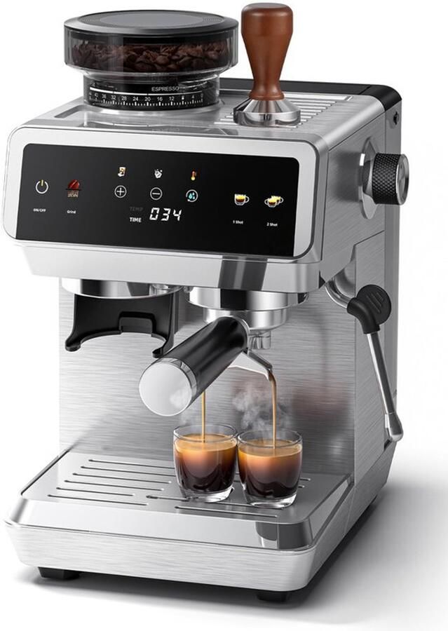 Espressomachine met geïntegreerde molen 20 bar roestvrij staal