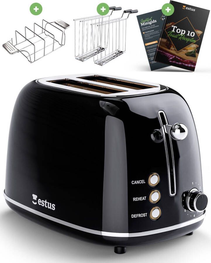 Estus Iconic Broodrooster Deluxe Broodrooster met Tostiklemmen + RVS opwarmrek Broodrooster Retro Extra brede sleuven Volledig RVS - Foto 4