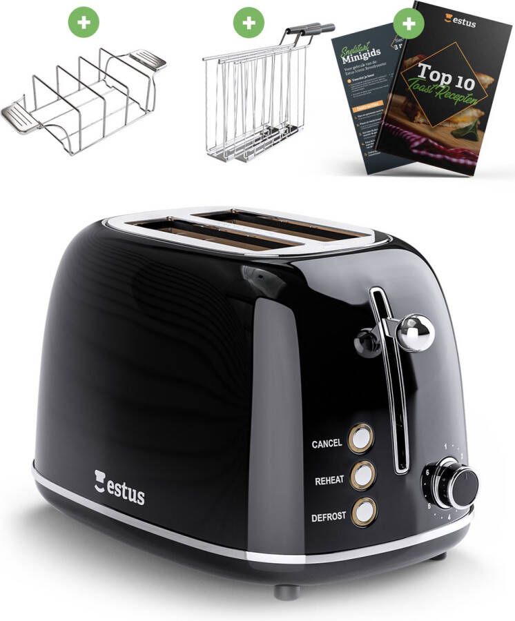 Estus Iconic Broodrooster Deluxe Broodrooster met Tostiklemmen + RVS opwarmrek Broodrooster Retro Extra brede sleuven Volledig RVS - Foto 3