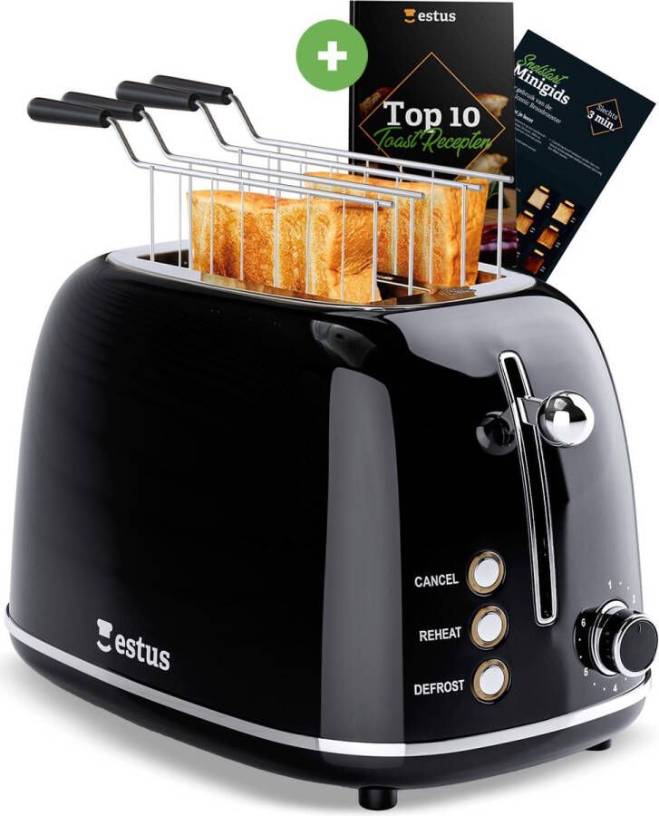Estus Iconic Broodrooster met Tostiklemmen Retro Toaster Zwart