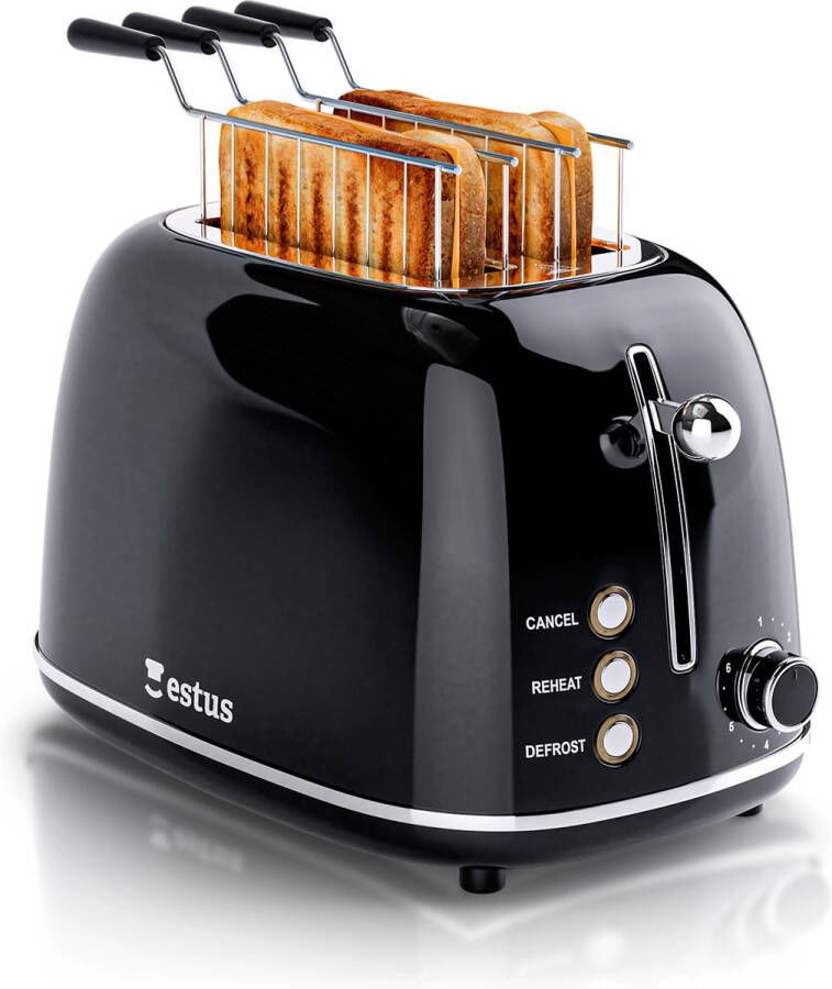 Estus Iconic Broodrooster met Tostiklemmen Retro Toaster Zwart