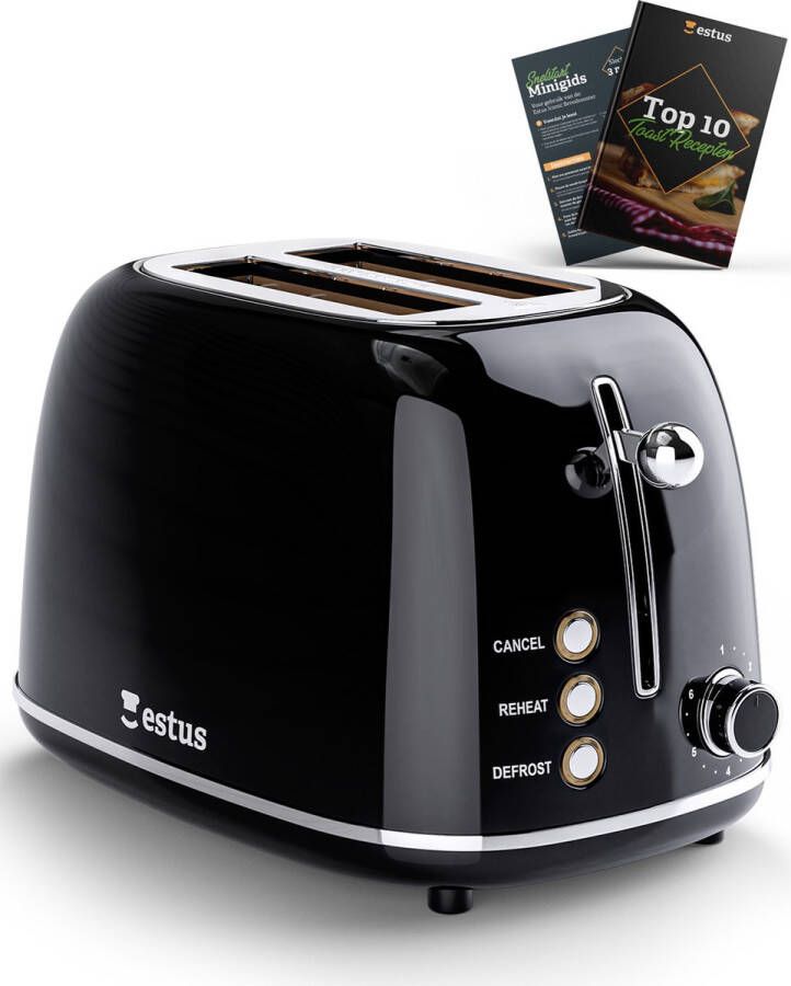 Estus Iconic Broodrooster Zwart Broodrooster met Tostiklemmen Broodrooster Retro Extra brede sleuven Volledig RVS - Foto 3