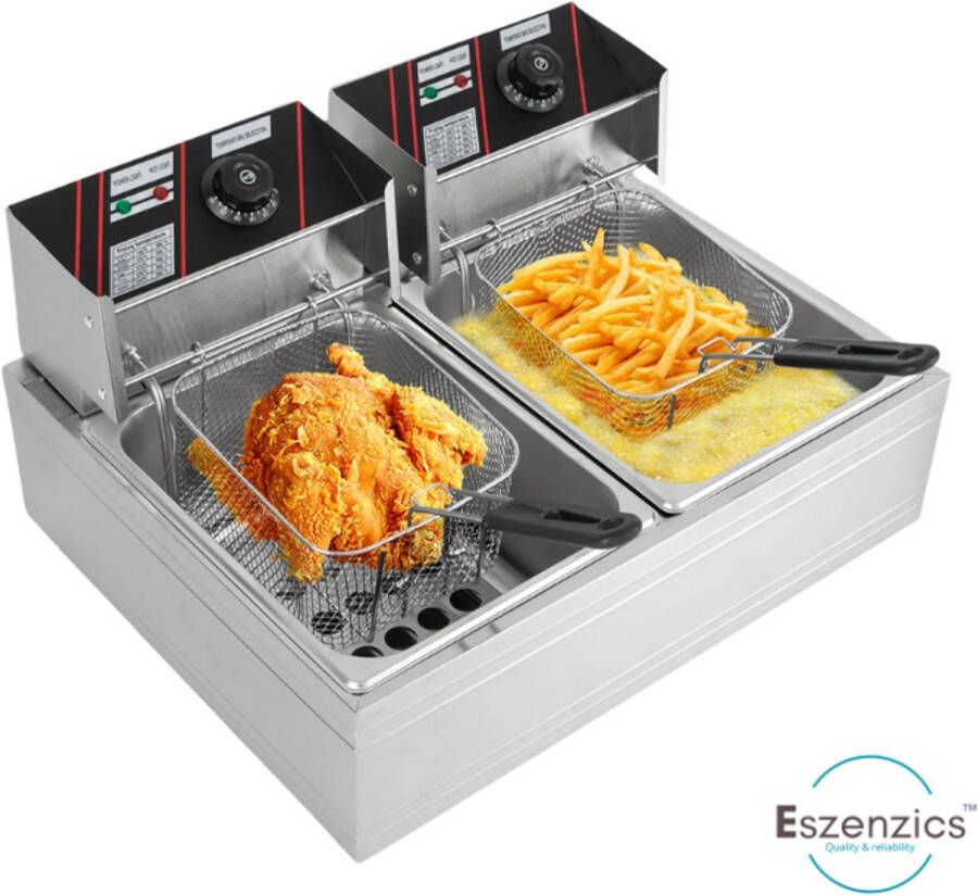 Eszenzics™ Friteuse XXL Pro7 12 liter 2 x 2500W Dubbele mand Verlengde handgrepen 20cm Commercieel of thuisgebruik Restaurant Friture Snackbar Friet Frietpan