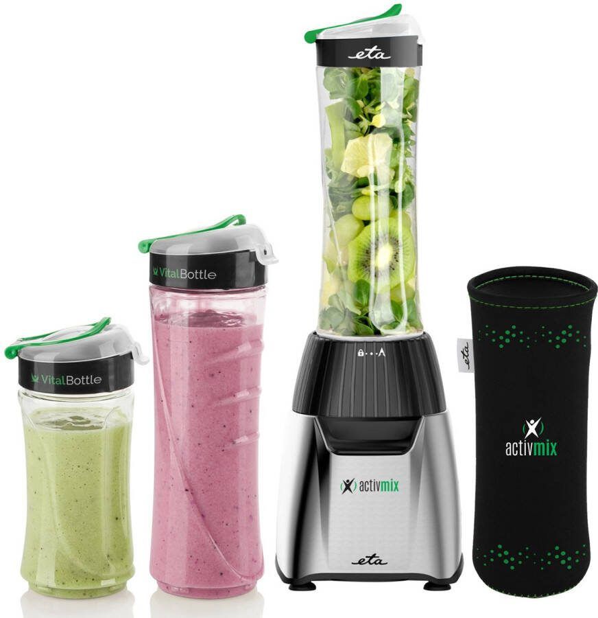 Eta ActivMix Blender To Go met 3 Tritan Flessen – 2 x 0 6 Liter en 1 x 0 4 Liter – BPA-vrij – Pulsfunctie – 19.000 RPM – 350W – Zilver - Foto 1
