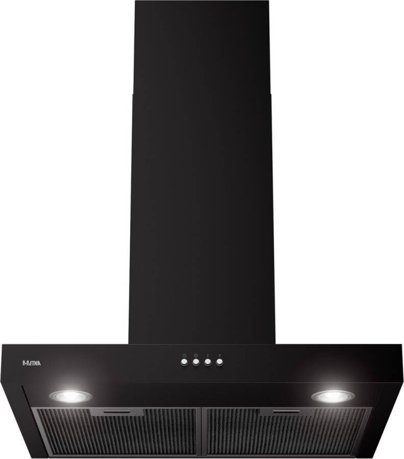 ETNA AB260ZT Blokmodel Schouwkap Zwart Energielabel A 3 Afzuigstanden 2 LED spots Afvoer naar buiten of recirculatie Druktoetsen