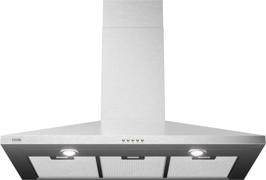 ETNA AP490RVS Schouwkap RVS 90cm 3 Snelheden 2 LED spots Afzuiging naar buiten of als recirculatie