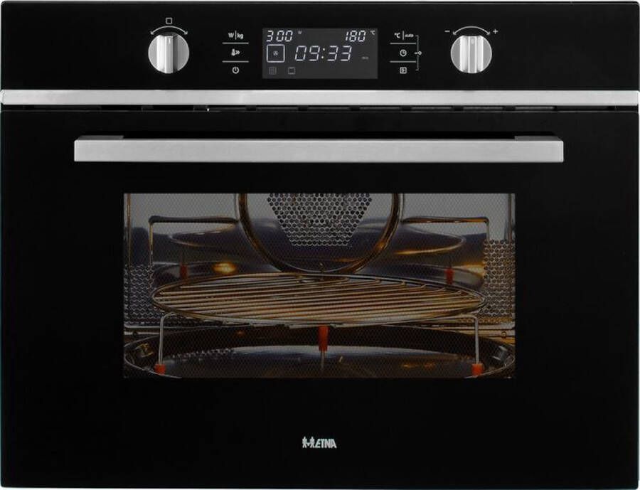 ETNA Zwart- Inbouw Combi-Magnetron 44L Magnetron Oven en Grill 20 Automatische Programma's RVS Kinderslot 36 cm Draaiplateau
