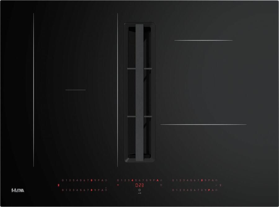 ETNA AKI870ZT Inductiekookplaat Zwart 80 cm Keramisch 4 zone(s) Inbouw afzuigkap 10 snelheden Naloopstand Light & Slide bediening Light & Slide bediening