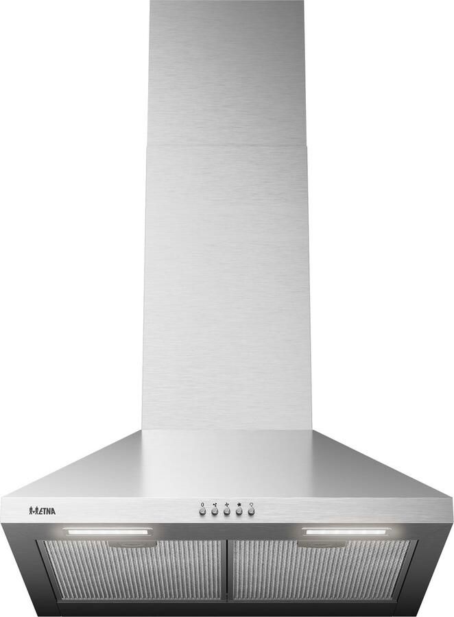 ETNA AP461RVS Schouwkap RVS 60 cm 3 Snelheden Druktoetsen LED spots Energielabel A+ Afvoer naar buiten of recirculatie
