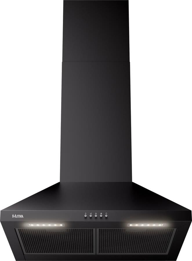 ETNA AP461ZT Schouwkap Matzwart 60 cm 3 Snelheden Energielabel A+ Druktoetsen 2 LED spots Geschikt voor afvoer naar buiten en recirculatie