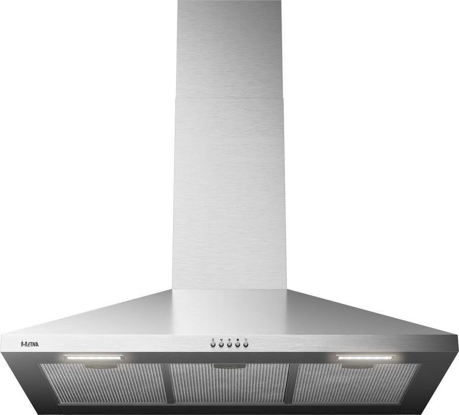 ETNA AP491RVS Schouwkap 90 cm RVS Energielabel A+ Druktoetsen 2 LED spots Geschikt voor recirculatie of afvoer naar buiten