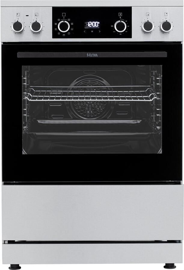 ETNA FI660RVS Inductiefornuis (60 cm) RVS look Energielabel A 4 inductie zones met automatische pandetectie oven inhoud 60 liter touch control bediening en digitale timer met uitschakelfunctie opberglade