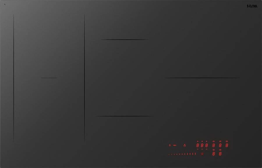 ETNA KIF880DS Inbouw inductiekookplaat Matzwart 80 cm 1 2 3 fase 5 zones 2 octavormige kookzones voor extra groot kookoppervlak 5 timers