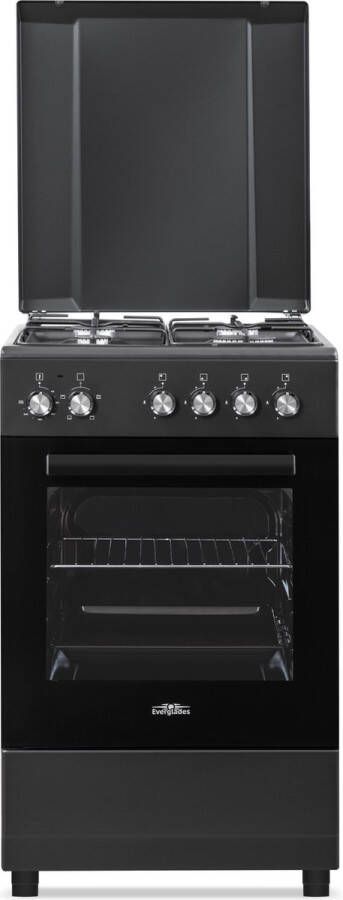 Everglades EVCK5010 Vrijstaand Gasfornuis Mat Zwart 50CM Breed 48 Liter 5 Jaar Garantie