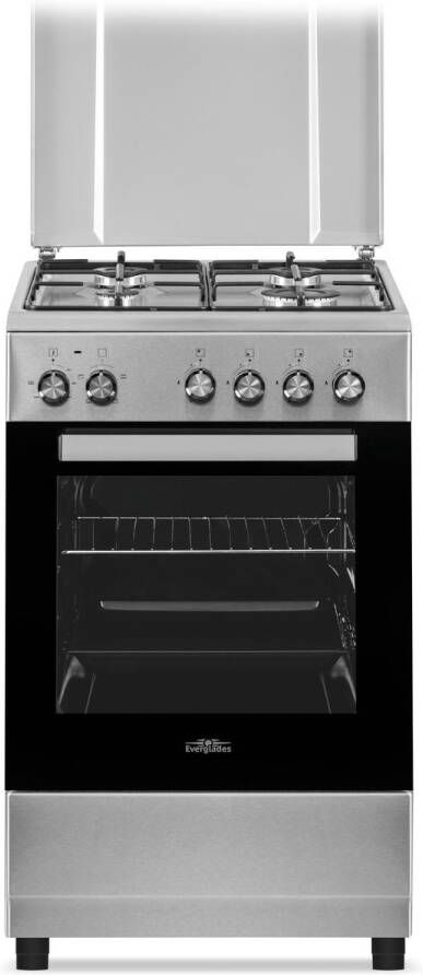 Everglades EVCK5011 Vrijstaand Gasfornuis Inox Look 50CM Breed 48 Liter 5 Jaar Garantie