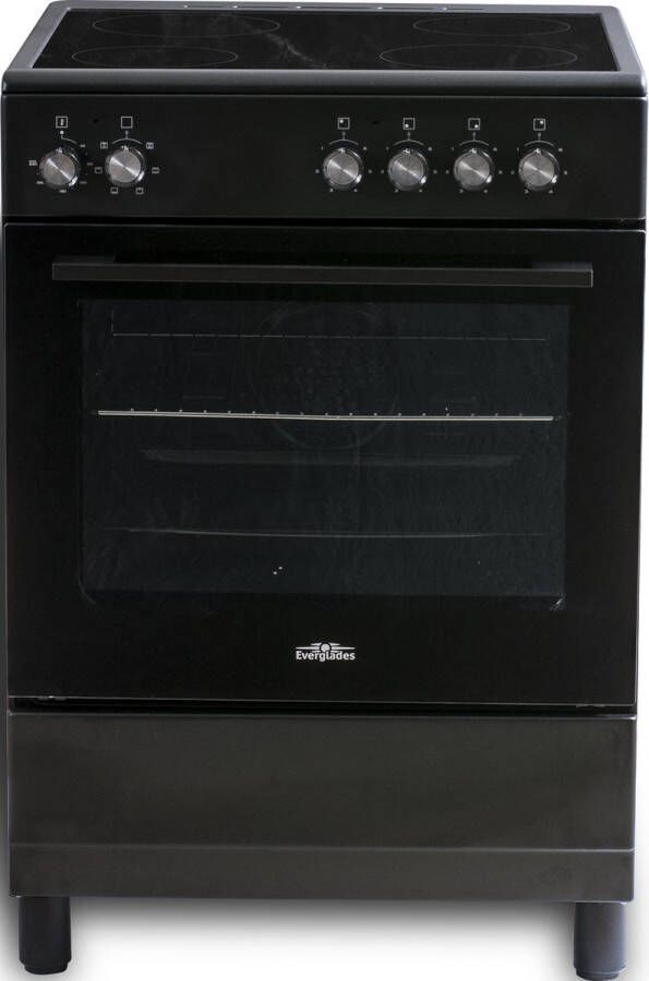 Everglades EVCK6110 Keramisch Fornuis Mat Zwart 60CM Hoogte 89 92CM Telescopische Metalen Poten 6 Ovenstanden 56 Liter 5 Jaar Garantie